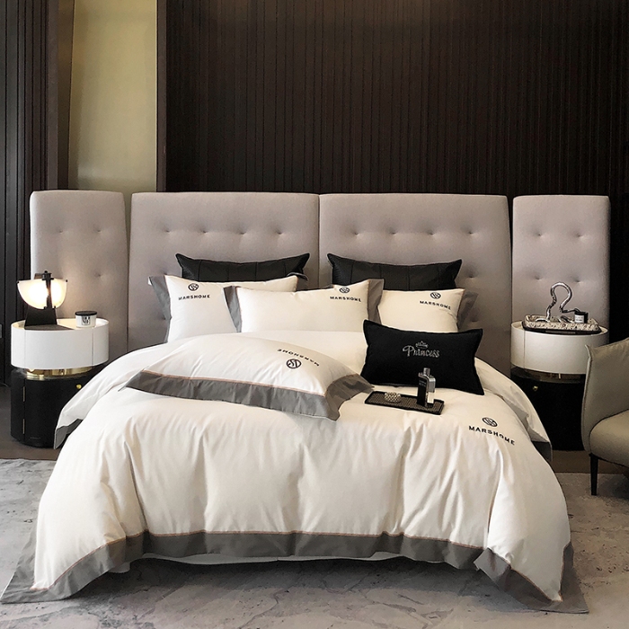 91家纺网 家纺一手货源 找家纺 高档礼盒装超细旦超柔长绒棉磨毛刺绣四件套秋冬加厚100%纯棉全棉床品 高级白-马丁-A类超柔超细旦长绒棉磨毛