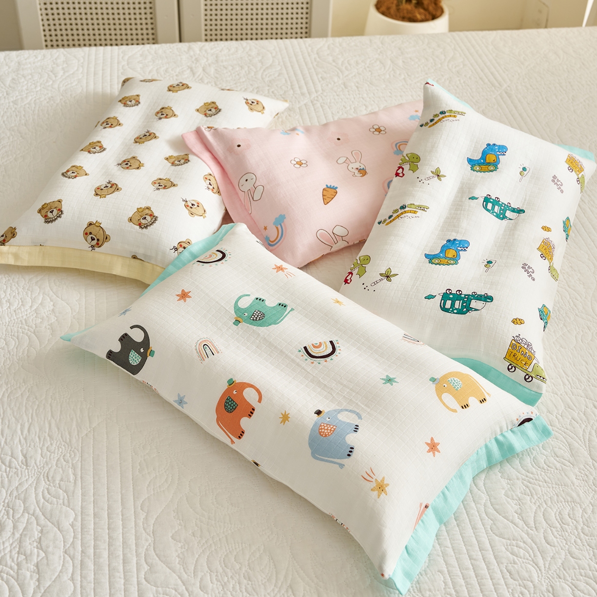 91家纺网 家纺一手货源 找家纺 （总）乐可 2025新款双层纱宽边儿童枕套学生枕头套