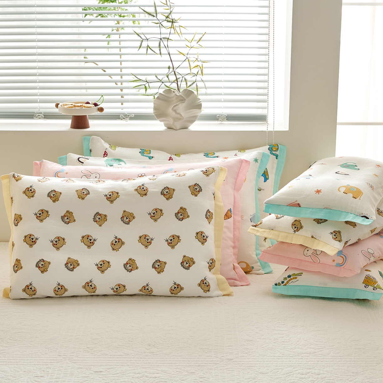 91家纺网 家纺一手货源 找家纺 （总）乐可 2025新款双层纱宽边儿童枕套学生枕头套