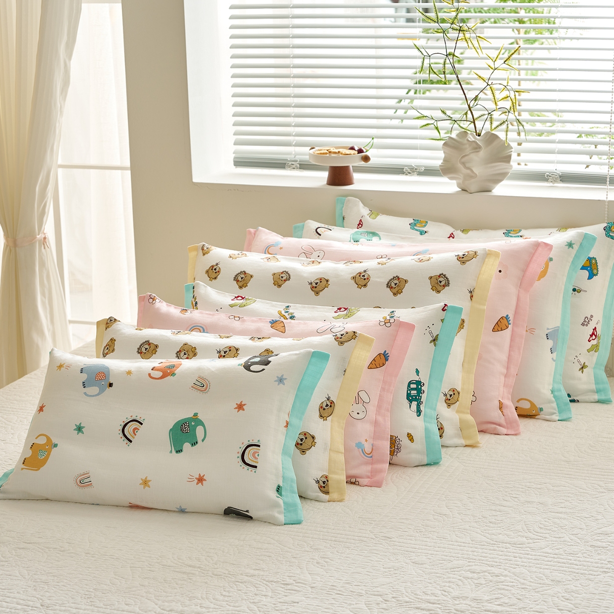 91家纺网 家纺一手货源 找家纺 （总）乐可 2025新款双层纱宽边儿童枕套学生枕头套