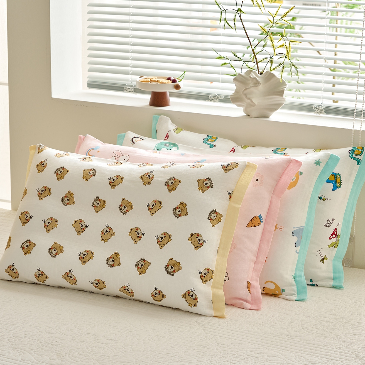 91家纺网 家纺一手货源 找家纺 （总）乐可 2025新款双层纱宽边儿童枕套学生枕头套