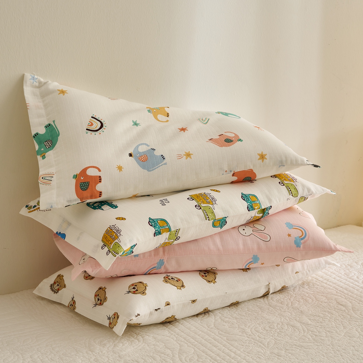 91家纺网 家纺一手货源 找家纺 （总）乐可 2025新款双层纱儿童定型枕套学生枕头套