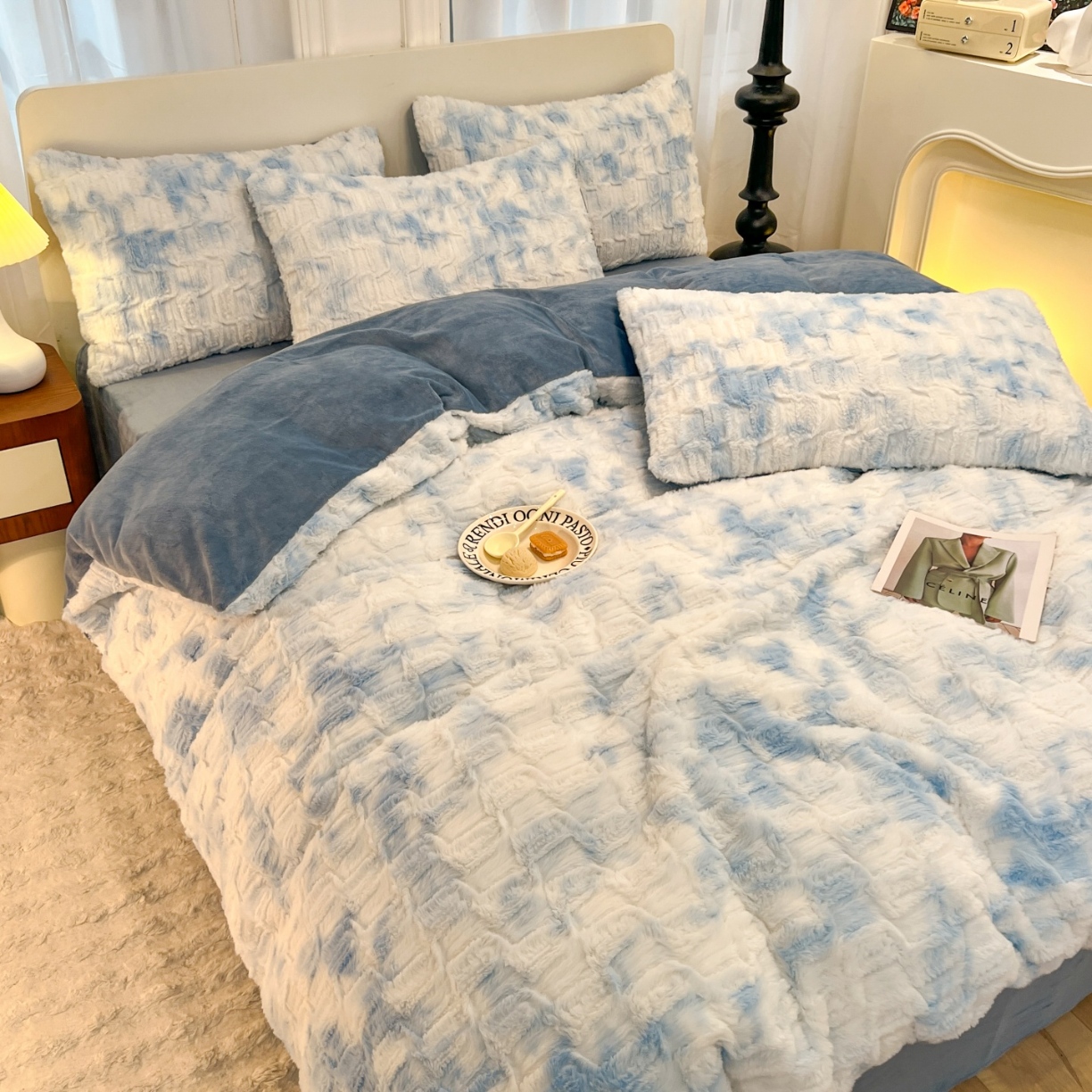 91家纺网 家纺一手货源 找家纺 （总）2025年新款 高克重 兔毛绒 牛奶绒四件套 直播首选-菱格系列