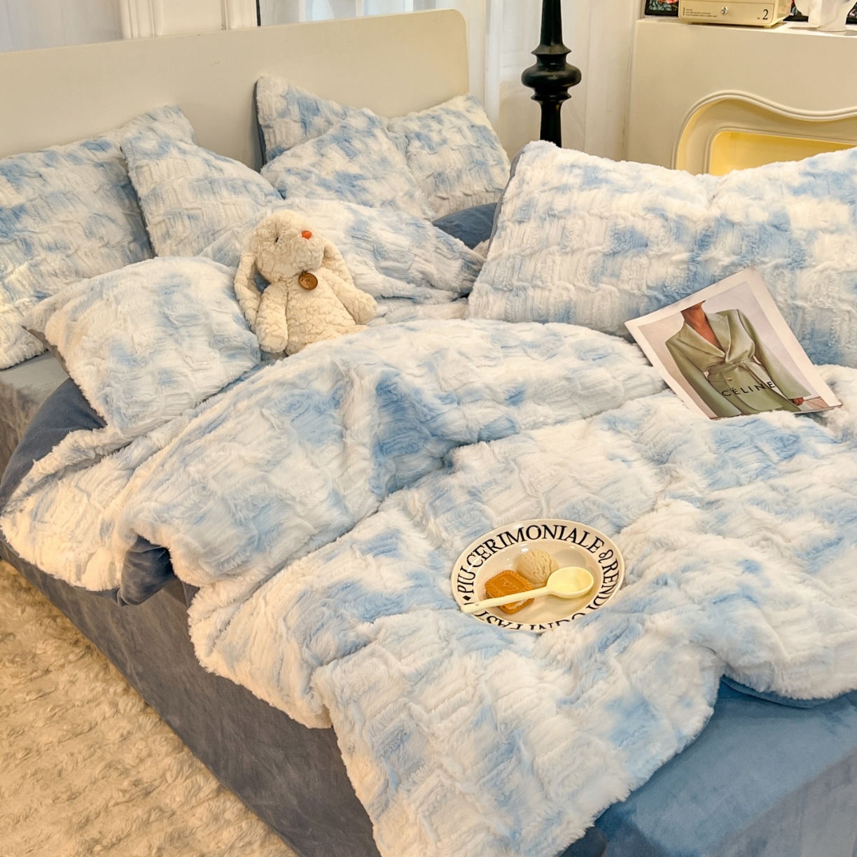 91家纺网 家纺一手货源 找家纺 （总）2025年新款 高克重 兔毛绒 牛奶绒四件套 直播首选-菱格系列