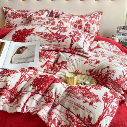 91家纺网 家纺一手货源 找家纺 （总）经年家纺  2025年新款200克水墨画工艺款牛奶绒四件套