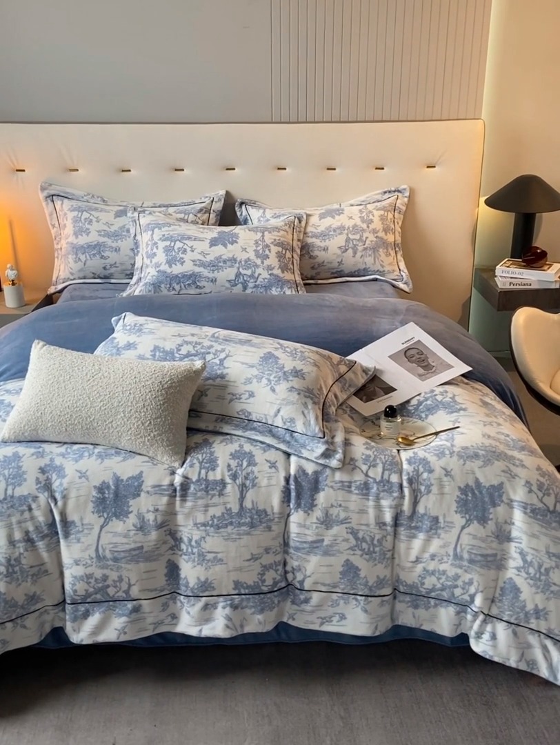 91家纺网 家纺一手货源 找家纺 （总）经年家纺  2025年新款200克水墨画工艺款牛奶绒四件套