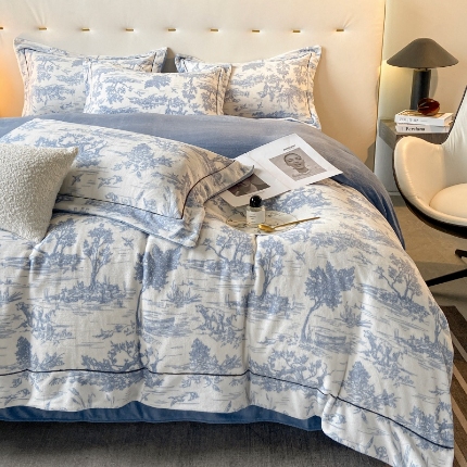 （总）经年家纺  2025年新款200克水墨画工艺款牛奶绒四件套