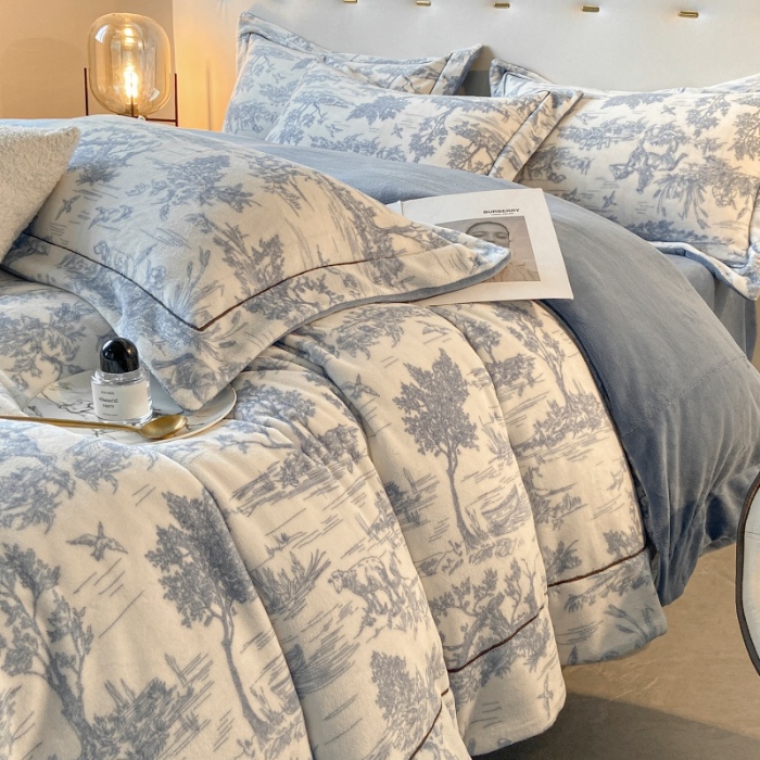 91家纺网 家纺一手货源 找家纺 （总）经年家纺  2025年新款200克水墨画工艺款牛奶绒四件套