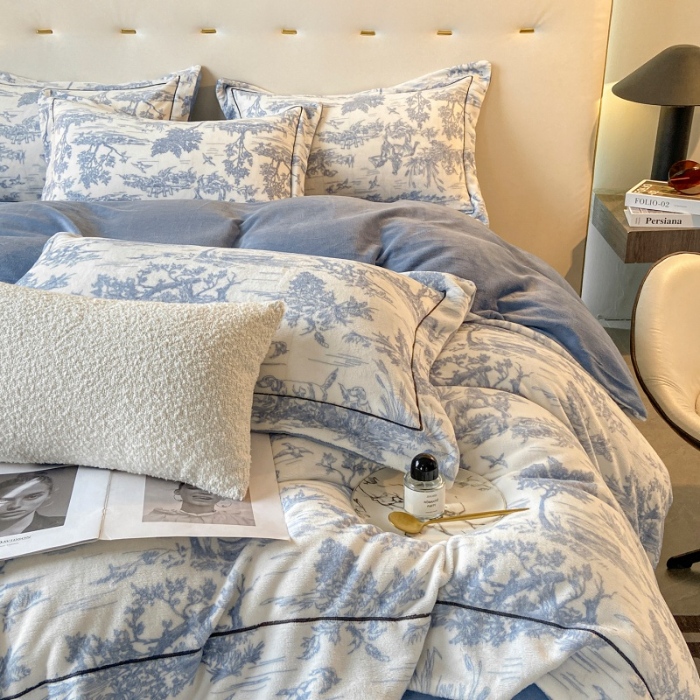 91家纺网 家纺一手货源 找家纺 （总）经年家纺  2025年新款200克水墨画工艺款牛奶绒四件套