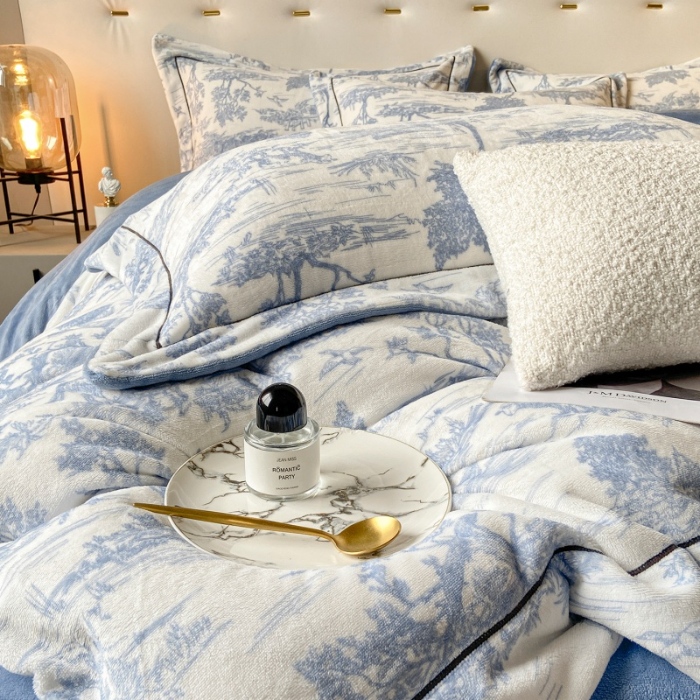 91家纺网 家纺一手货源 找家纺 （总）经年家纺  2025年新款200克水墨画工艺款牛奶绒四件套