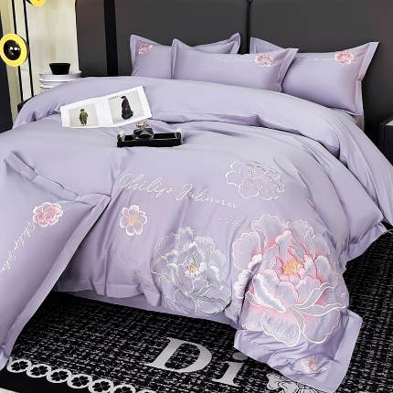 91家纺网 家纺一手货源 找家纺 （总）2025新款长绒棉全棉刺绣轻奢四件套--花开富贵 