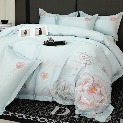 91家纺网 家纺一手货源 找家纺 （总）2025新款长绒棉全棉刺绣轻奢四件套--花开富贵 