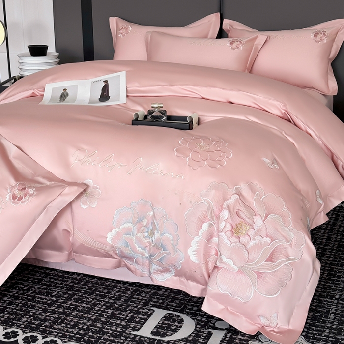 91家纺网 家纺一手货源 找家纺 （总）2025新款长绒棉全棉刺绣轻奢四件套--花开富贵 