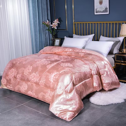 (总）前程家纺 牡丹花蜘蛛花丝绸印花冬被春秋被子可定做手工订花