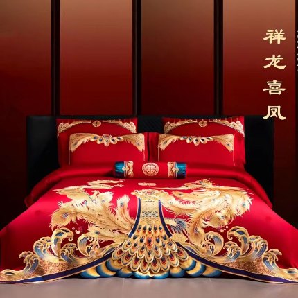 91家纺网 家纺一手货源 找家纺 梦丝语家纺婚庆四件套五件套六件套八件套10件套百支提花原版