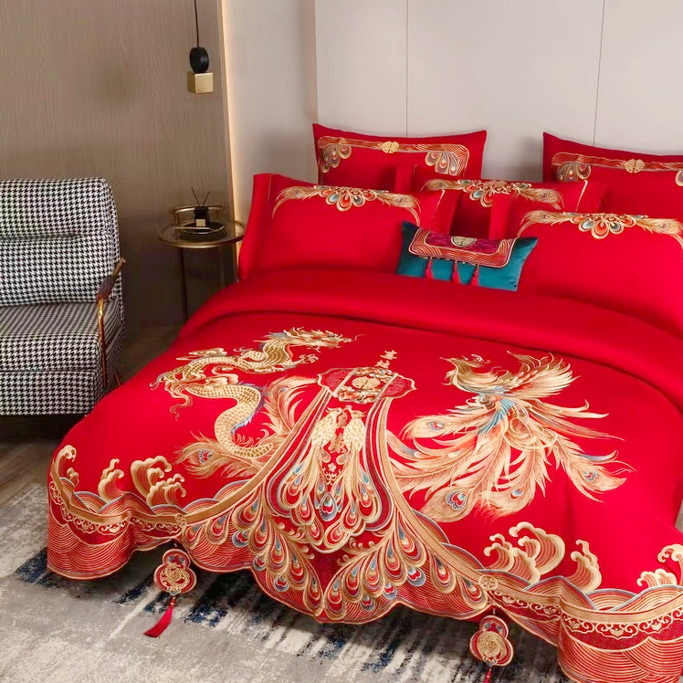 91家纺网 家纺一手货源 找家纺 梦丝语家纺婚庆四件套五件套六件套八件套10件套百支提花原版