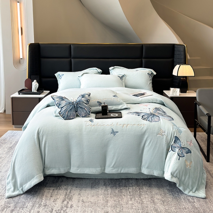 91家纺网 家纺一手货源 找家纺 （总）手提包九斤重超厚绵密有肌氧绒刺绣四件套秋冬加厚保暖牛奶绒宝宝绒床上用品