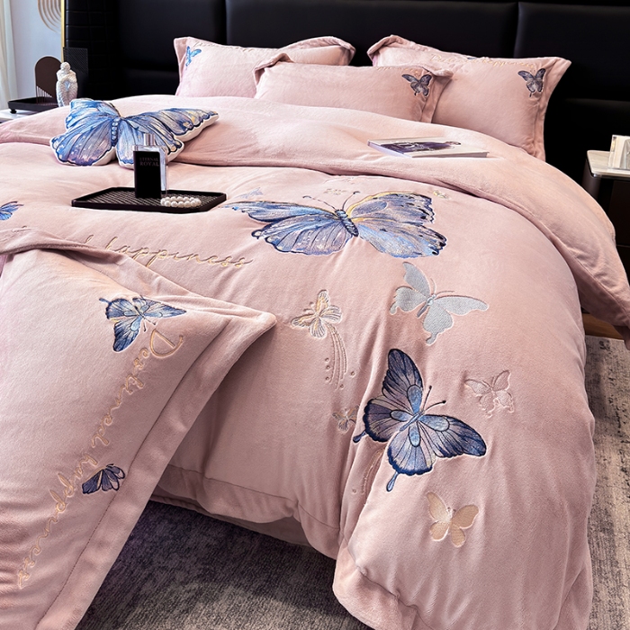 91家纺网 家纺一手货源 找家纺 （总）手提包九斤重超厚绵密有肌氧绒刺绣四件套秋冬加厚保暖牛奶绒宝宝绒床上用品