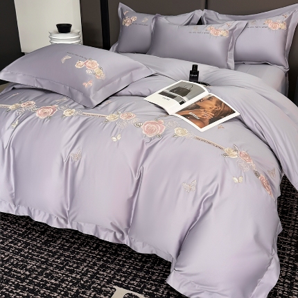 91家纺网 家纺一手货源 找家纺 （总）2025新款刺绣亲肤棉简约四件套 玫瑰之恋