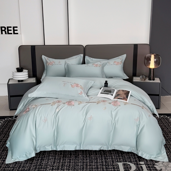 91家纺网 家纺一手货源 找家纺 （总）2025新款刺绣亲肤棉简约四件套 玫瑰之恋