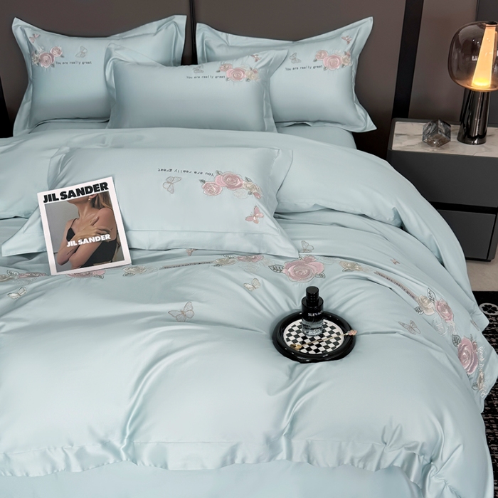 91家纺网 家纺一手货源 找家纺 （总）2025新款刺绣亲肤棉简约四件套 玫瑰之恋