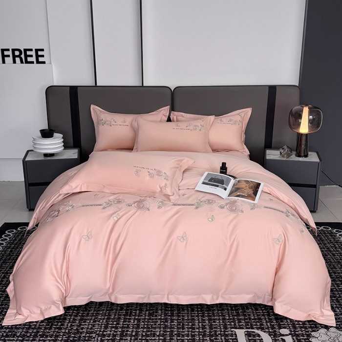 91家纺网 家纺一手货源 找家纺 （总）2025新款刺绣亲肤棉简约四件套 玫瑰之恋