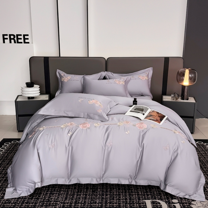 91家纺网 家纺一手货源 找家纺 （总）2025新款刺绣亲肤棉简约四件套 玫瑰之恋