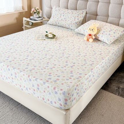 91家纺网 家纺一手货源 找家纺 （总）云感皱皱纱双层纱单床笠 A类印花水洗棉学生床罩床垫保护套单品三件套