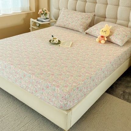 91家纺网 家纺一手货源 找家纺 （总）云感皱皱纱双层纱单床笠 A类印花水洗棉学生床罩床垫保护套单品三件套