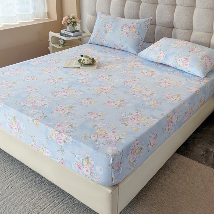 91家纺网 家纺一手货源 找家纺 （总）云感皱皱纱双层纱单床笠 A类印花水洗棉学生床罩床垫保护套单品三件套