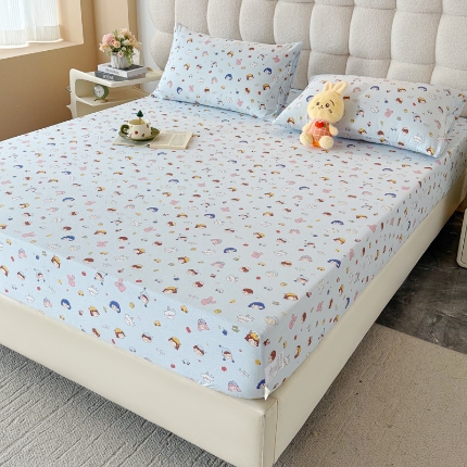 91家纺网 家纺一手货源 找家纺 （总）云感皱皱纱双层纱单床笠 A类印花水洗棉学生床罩床垫保护套单品三件套