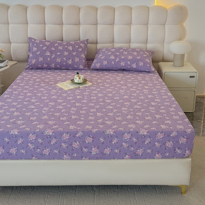 91家纺网 家纺一手货源 找家纺 （总）云感皱皱纱双层纱单床笠 A类印花水洗棉学生床罩床垫保护套单品三件套