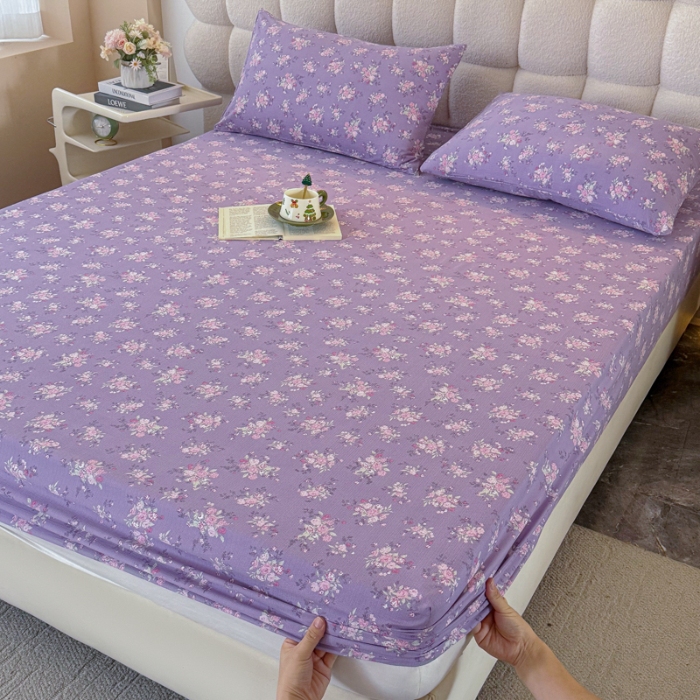 91家纺网 家纺一手货源 找家纺 （总）云感皱皱纱双层纱单床笠 A类印花水洗棉学生床罩床垫保护套单品三件套