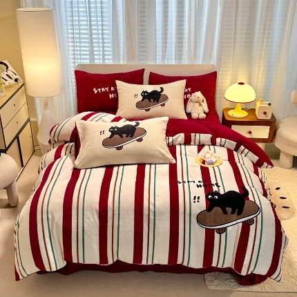 91家纺网 家纺一手货源 找家纺 （总）经年 2025爆款直播 高克重大版卡通牛奶绒四件套-