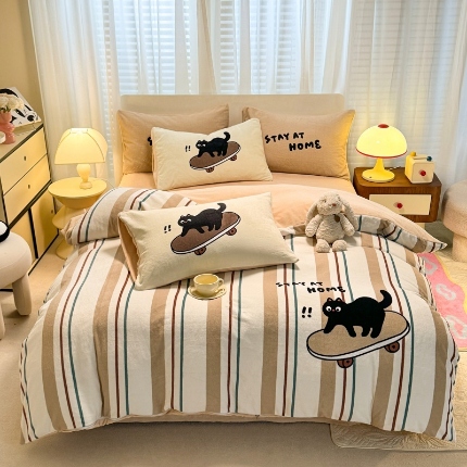 91家纺网 家纺一手货源 找家纺 （总）经年 2025爆款直播 高克重大版卡通牛奶绒四件套-