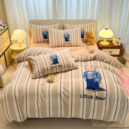 91家纺网 家纺一手货源 找家纺 （总）经年 2025爆款直播 高克重大版卡通牛奶绒四件套-