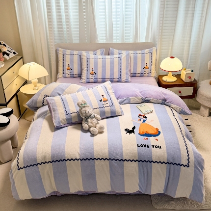 91家纺网 家纺一手货源 找家纺 （总）经年 2025爆款直播 高克重大版卡通牛奶绒四件套-