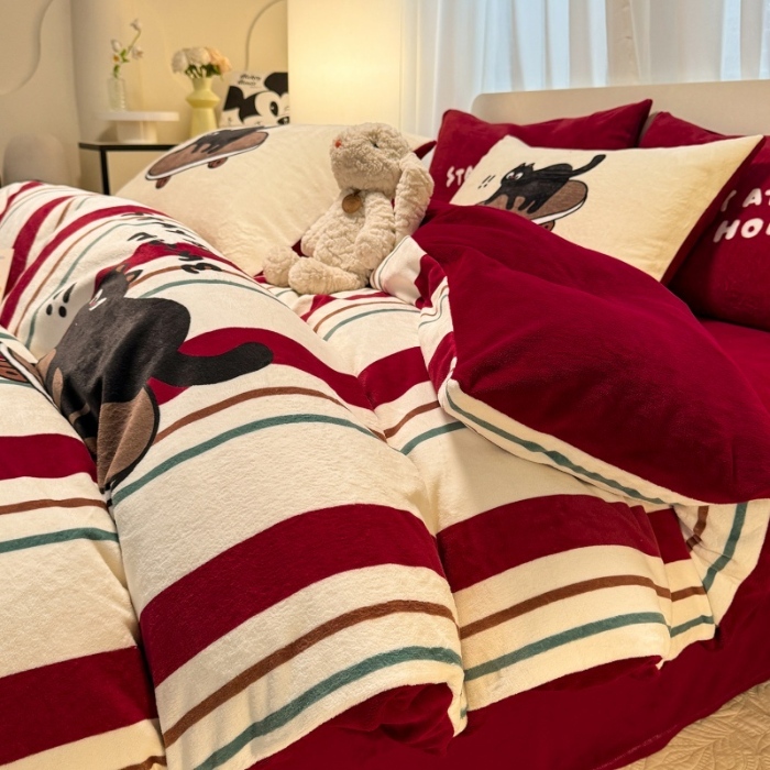 91家纺网 家纺一手货源 找家纺 （总）经年 2025爆款直播 高克重大版卡通牛奶绒四件套-