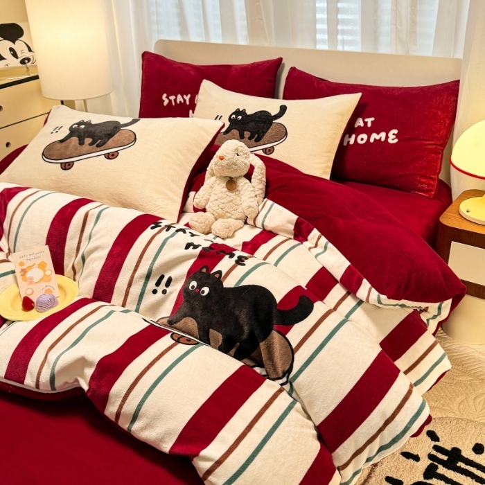 91家纺网 家纺一手货源 找家纺 （总）经年 2025爆款直播 高克重大版卡通牛奶绒四件套-