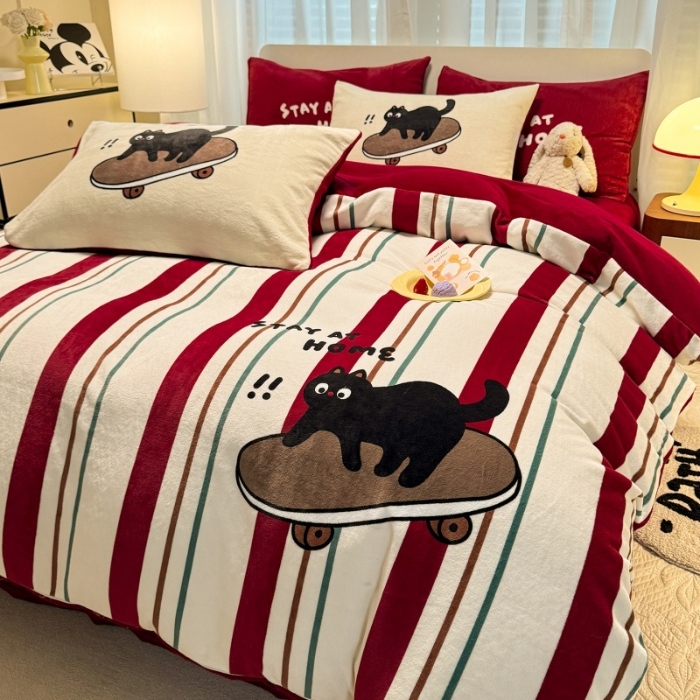 91家纺网 家纺一手货源 找家纺 （总）经年 2025爆款直播 高克重大版卡通牛奶绒四件套-