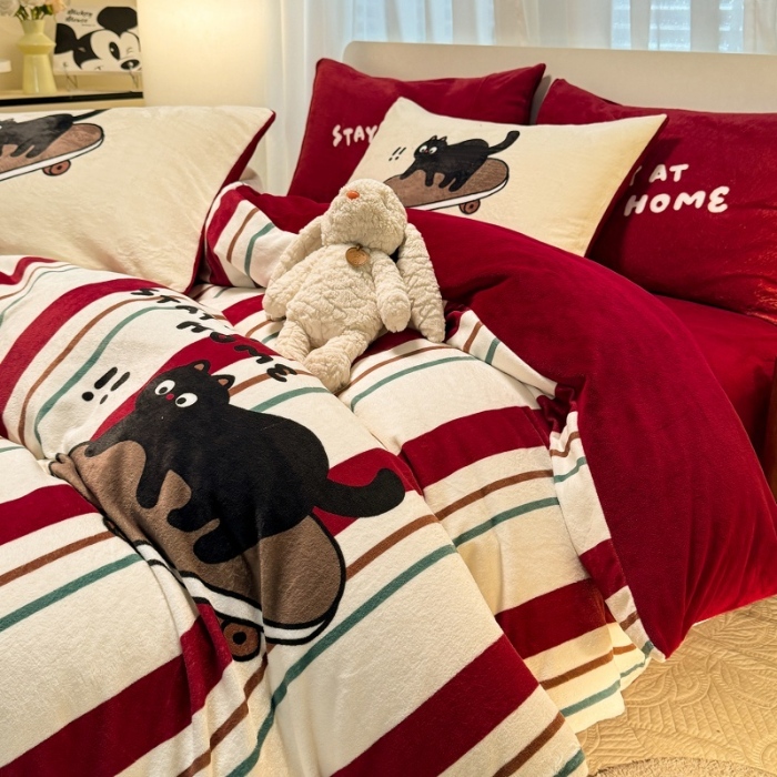 91家纺网 家纺一手货源 找家纺 （总）经年 2025爆款直播 高克重大版卡通牛奶绒四件套-