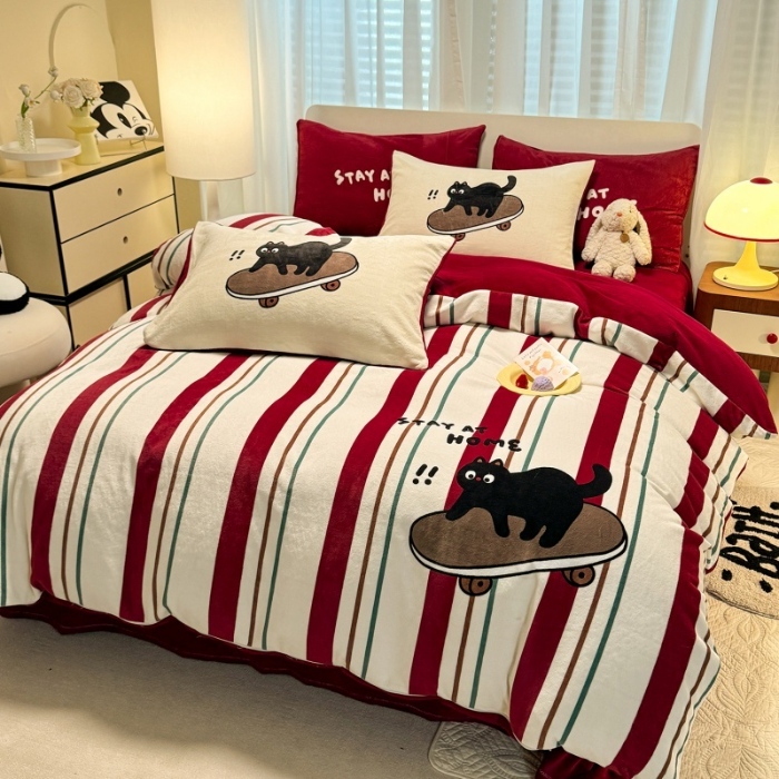 91家纺网 家纺一手货源 找家纺 （总）经年 2025爆款直播 高克重大版卡通牛奶绒四件套-