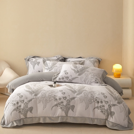 91家纺网 家纺一手货源 找家纺 （总）2025新款高克重9.2斤240克A类全消光印花拼角牛奶绒四件套-铃兰