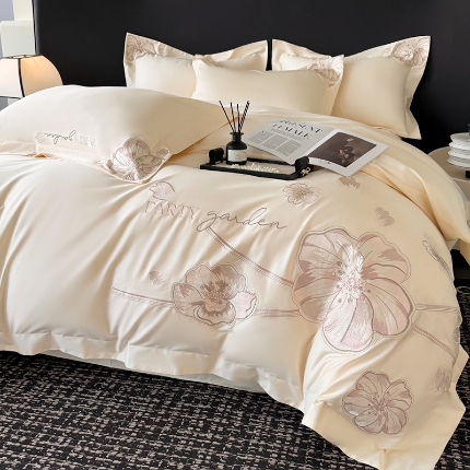 91家纺网 家纺一手货源 找家纺 （总）2025新款全棉长绒棉四件套刺绣高端轻奢床上用品-梦幻