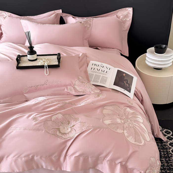 91家纺网 家纺一手货源 找家纺 （总）2025新款全棉长绒棉四件套刺绣高端轻奢床上用品-梦幻