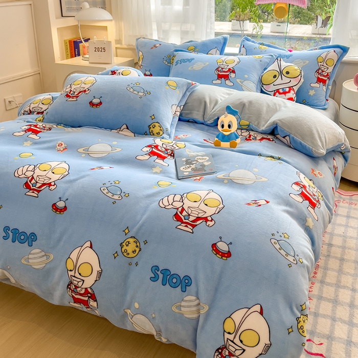 91家纺网 家纺一手货源 找家纺 （总）云恋家纺 2025新款卡通牛奶绒四件套珊瑚法兰绒床单床笠被套儿童床上用品冬季