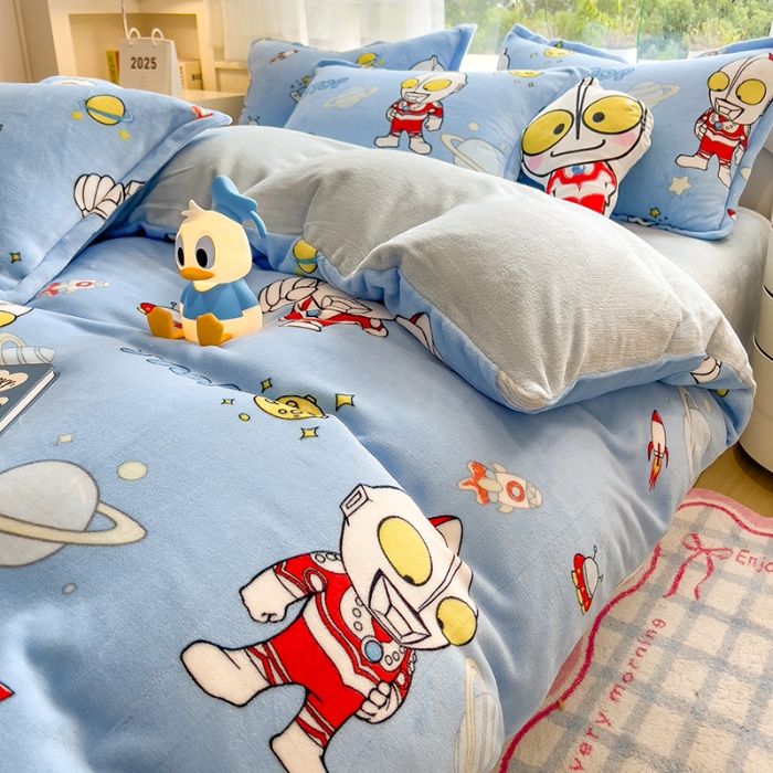 91家纺网 家纺一手货源 找家纺 （总）云恋家纺 2025新款卡通牛奶绒四件套珊瑚法兰绒床单床笠被套儿童床上用品冬季