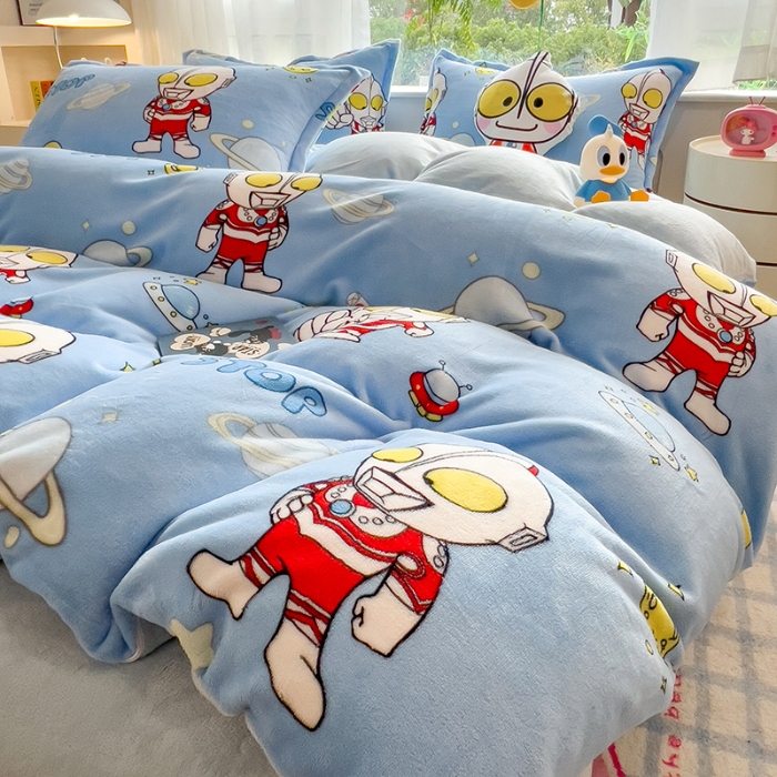 91家纺网 家纺一手货源 找家纺 （总）云恋家纺 2025新款卡通牛奶绒四件套珊瑚法兰绒床单床笠被套儿童床上用品冬季