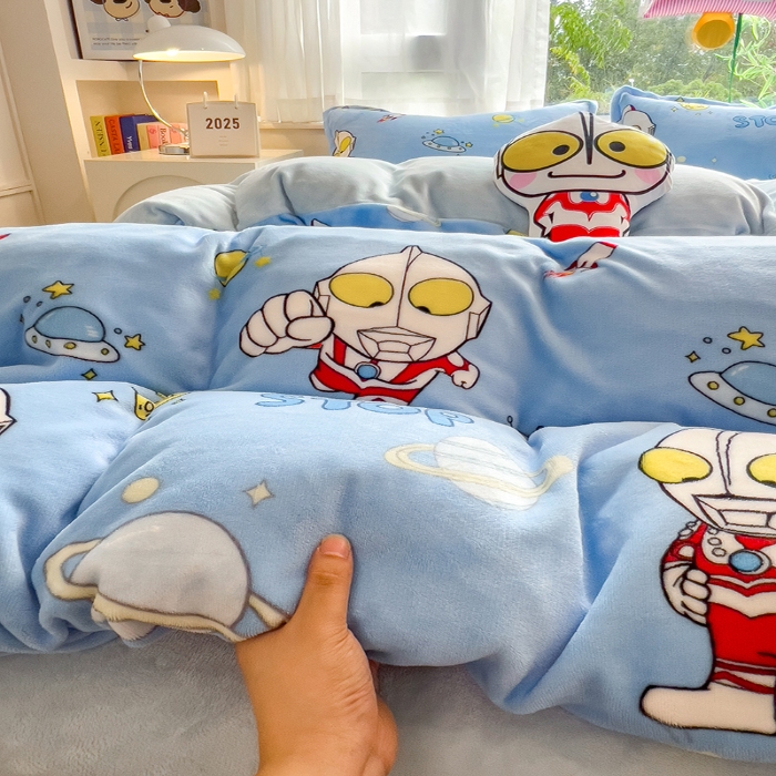 91家纺网 家纺一手货源 找家纺 （总）云恋家纺 2025新款卡通牛奶绒四件套珊瑚法兰绒床单床笠被套儿童床上用品冬季