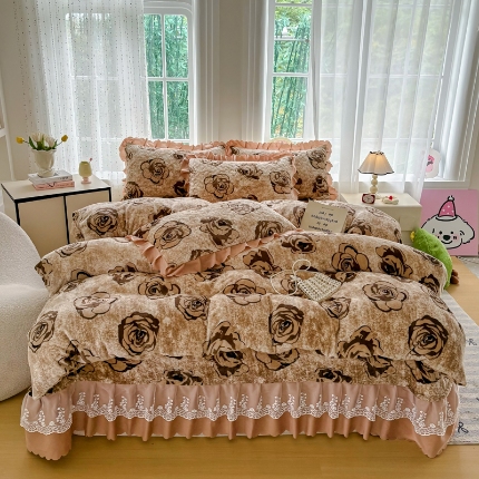 91家纺网 家纺一手货源 找家纺 （总）浩浩家纺 2025新款牛奶绒夹棉床盖四件套床上绒四件套